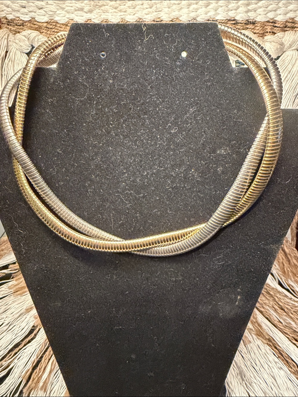 Gold and Silver Twisted Tubular Statement Necklace